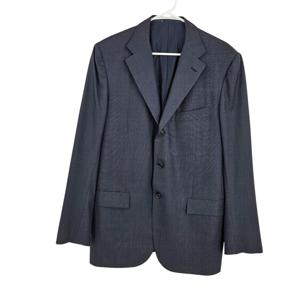 Kiton Suit Jacket Navy Blue 100% Wool 3-Button Long Sleeve Career Business Sz XL